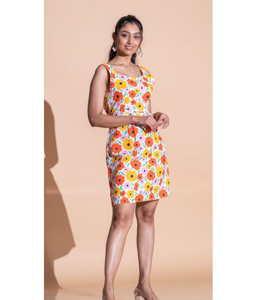     			Mantra Fashion Cotton Printed Above Knee Women's Bodycon Dress - Orange ( Pack of 1 )