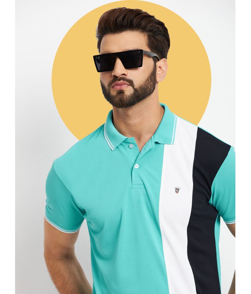     			RELANE Pack of 1 Cotton Blend Regular Fit Colorblock Half Sleeves Men's Polo T Shirt ( Aqua )