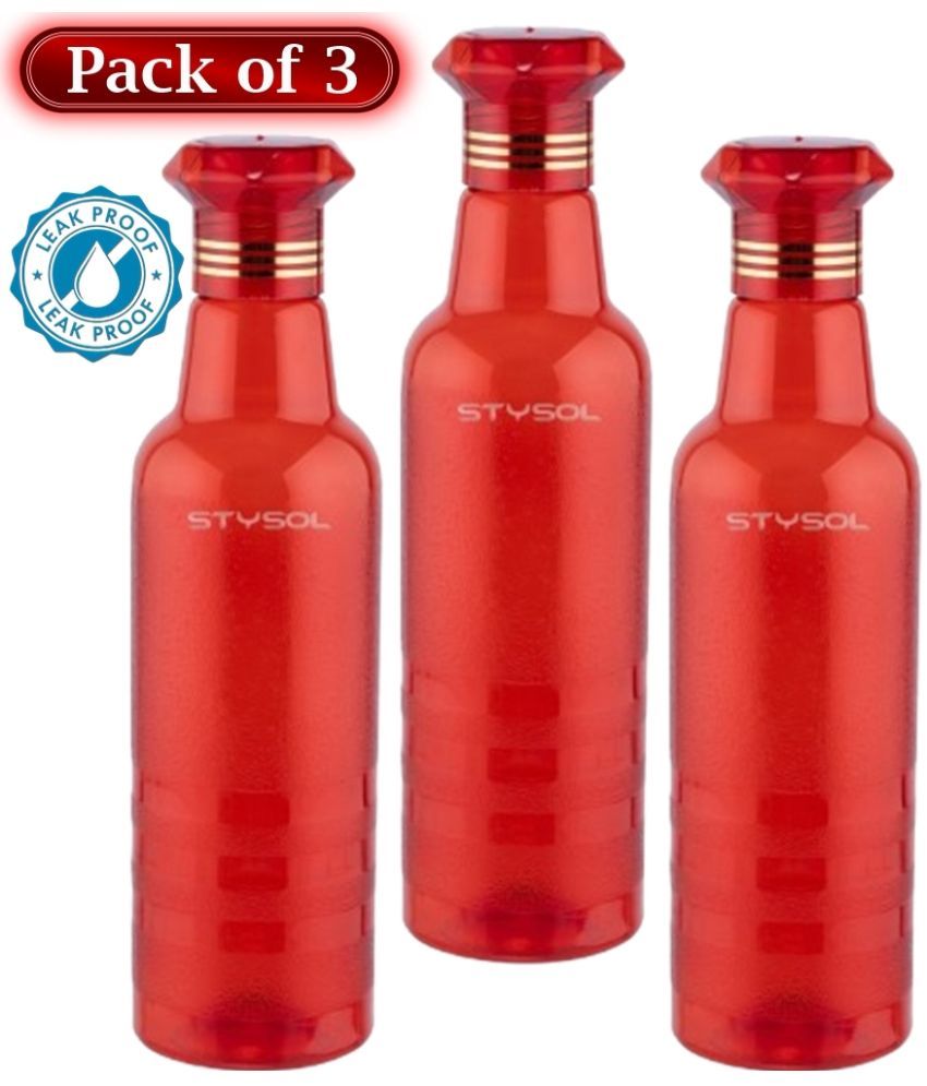     			Stysol Water Bottels Red Plastic Water Bottle 1000 mL ( Set of 3 )