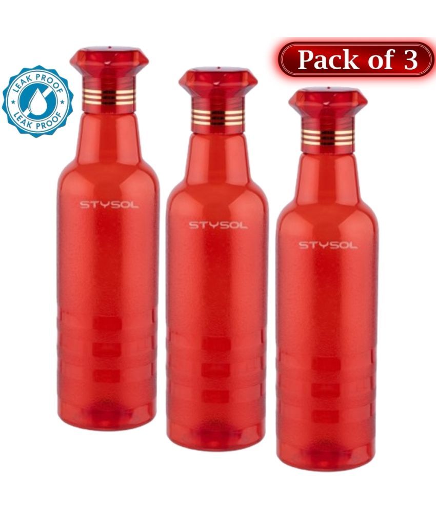     			Stysol Water Bottels Red Plastic Water Bottle 1000 mL ( Set of 3 )