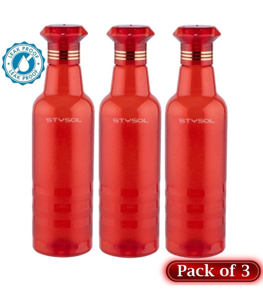     			Stysol Water Bottels Red Plastic Water Bottle 1000 mL ( Set of 3 )