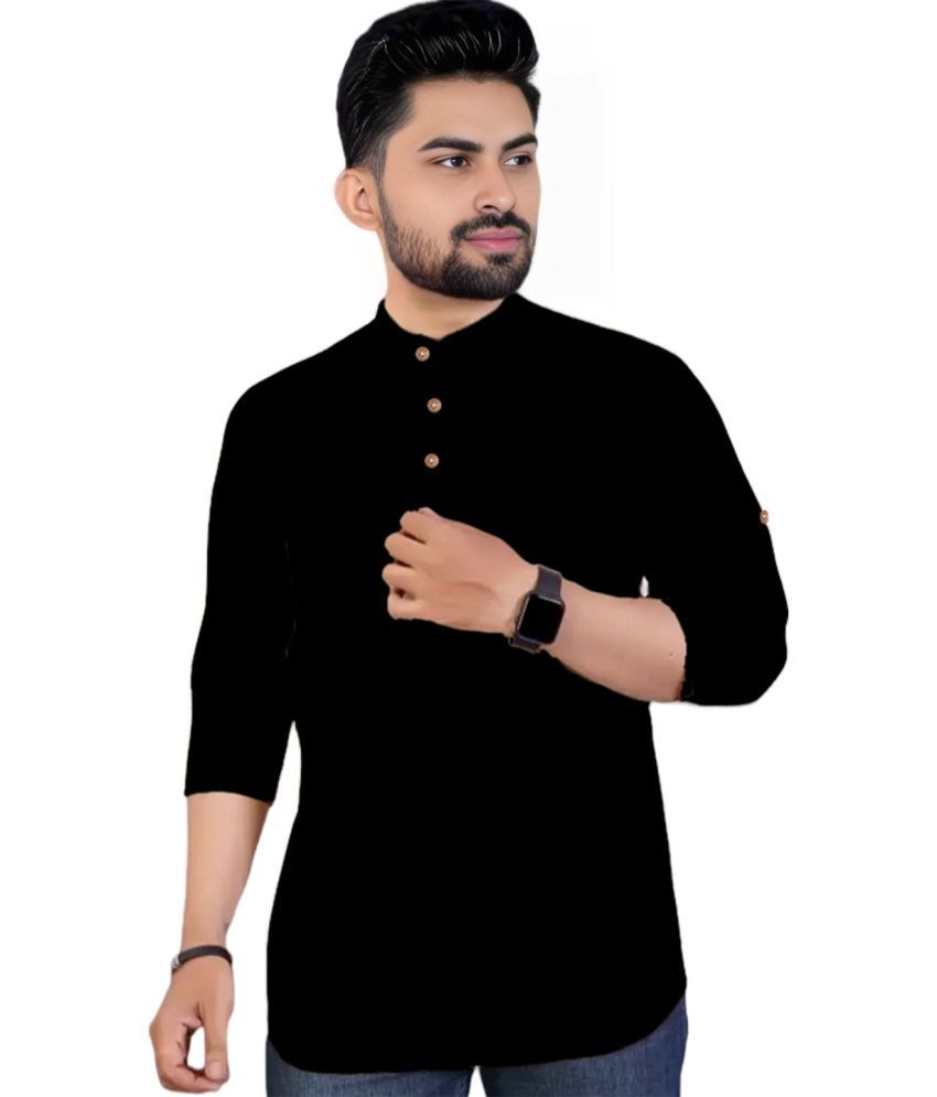     			BHUVIKOO Black Cotton Blend Men's Shirt Style Kurta ( Pack of 1 )