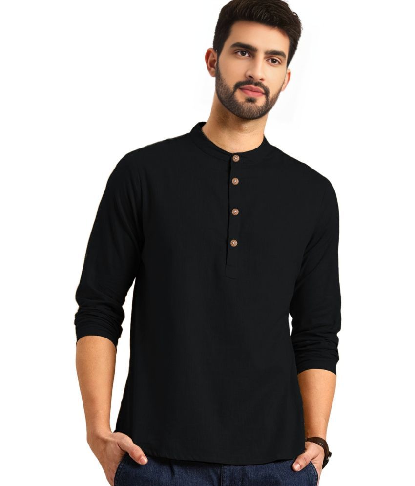     			BHUVIKOO Black Cotton Blend Men's Shirt Style Kurta ( Pack of 1 )