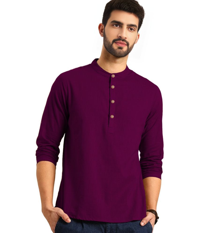     			BHUVIKOO Magenta Cotton Blend Men's Shirt Style Kurta ( Pack of 1 )