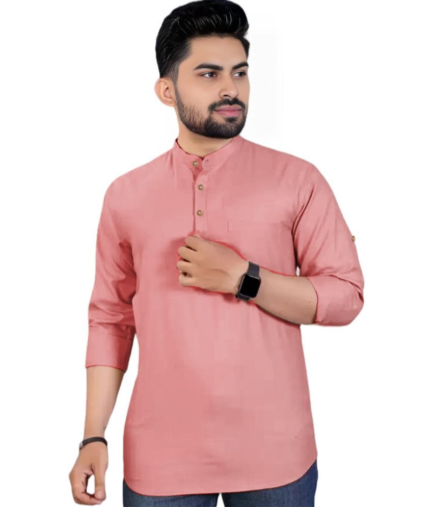     			BHUVIKOO Peach Cotton Blend Men's Shirt Style Kurta ( Pack of 1 )