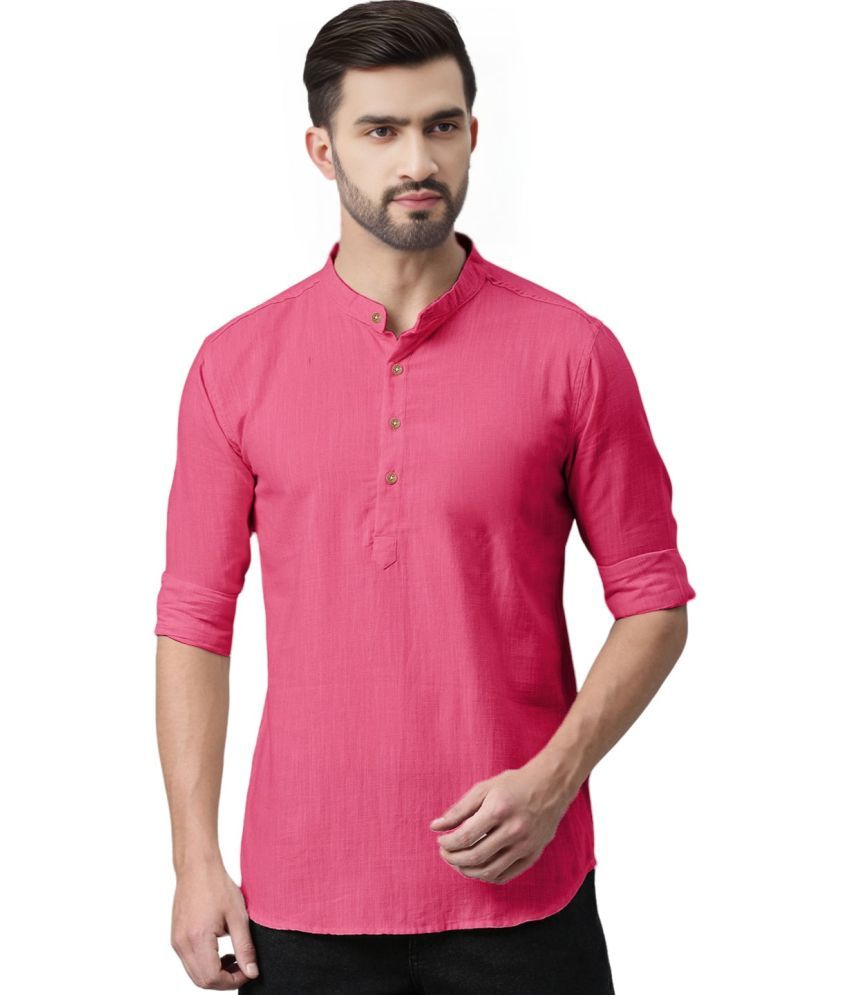     			BHUVIKOO Pink Cotton Blend Men's Shirt Style Kurta ( Pack of 1 )