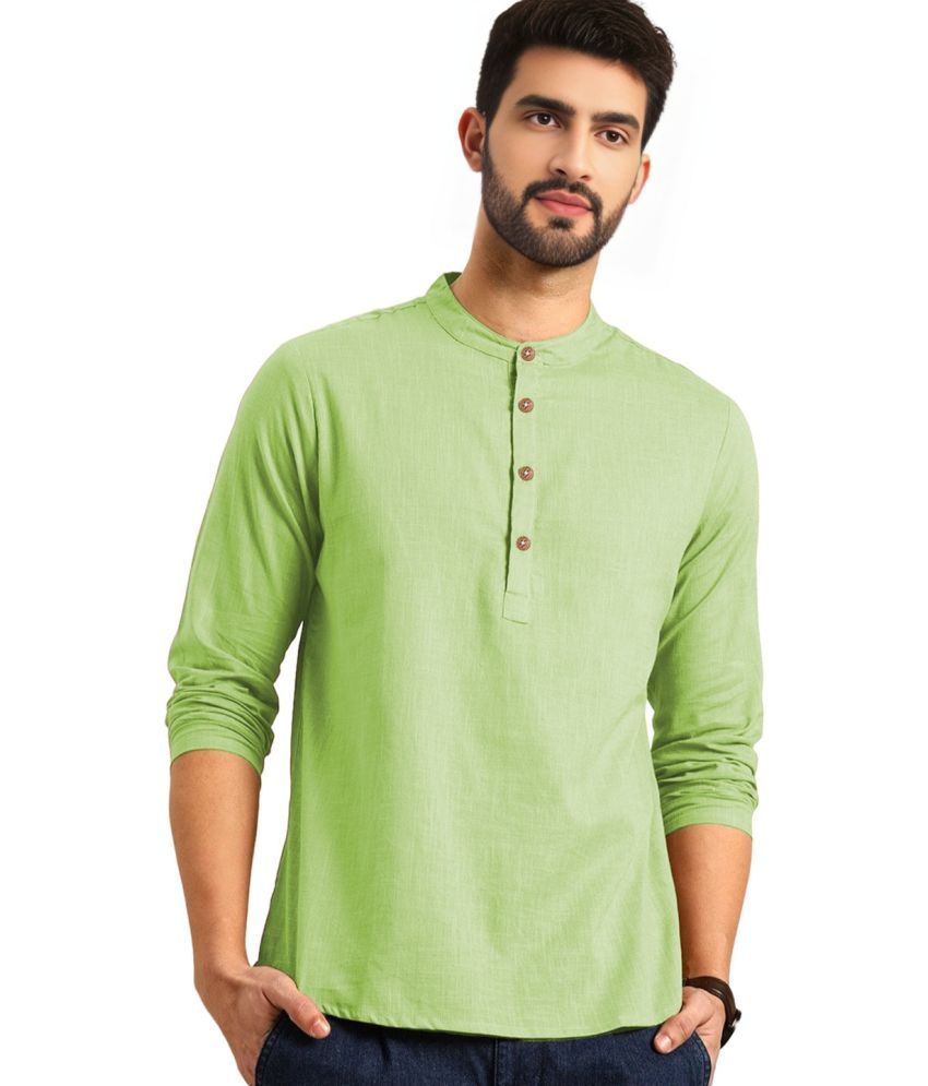     			BHUVIKOO Sea Green Cotton Blend Men's Shirt Style Kurta ( Pack of 1 )