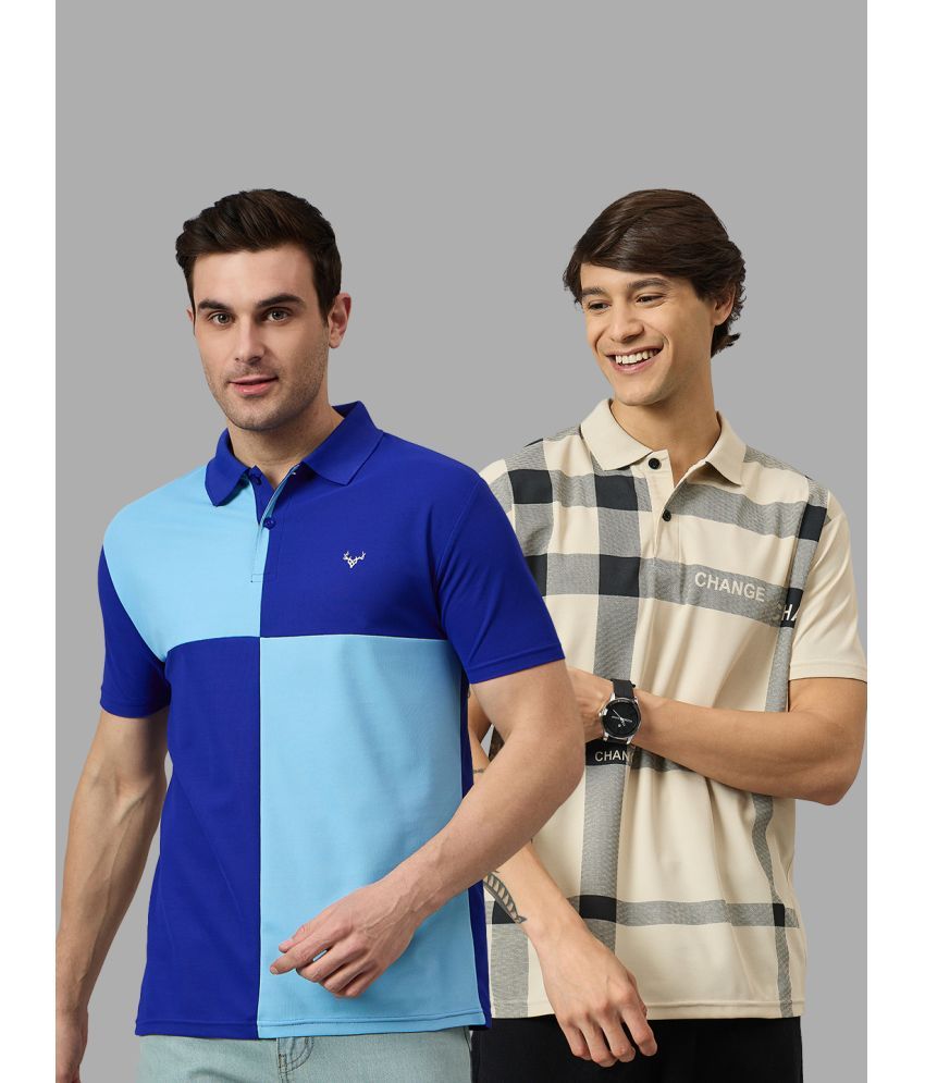     			BRONATION Pack of 2 Cotton Blend Regular Fit Colorblock Half Sleeves Men's Polo T Shirt ( Blue )