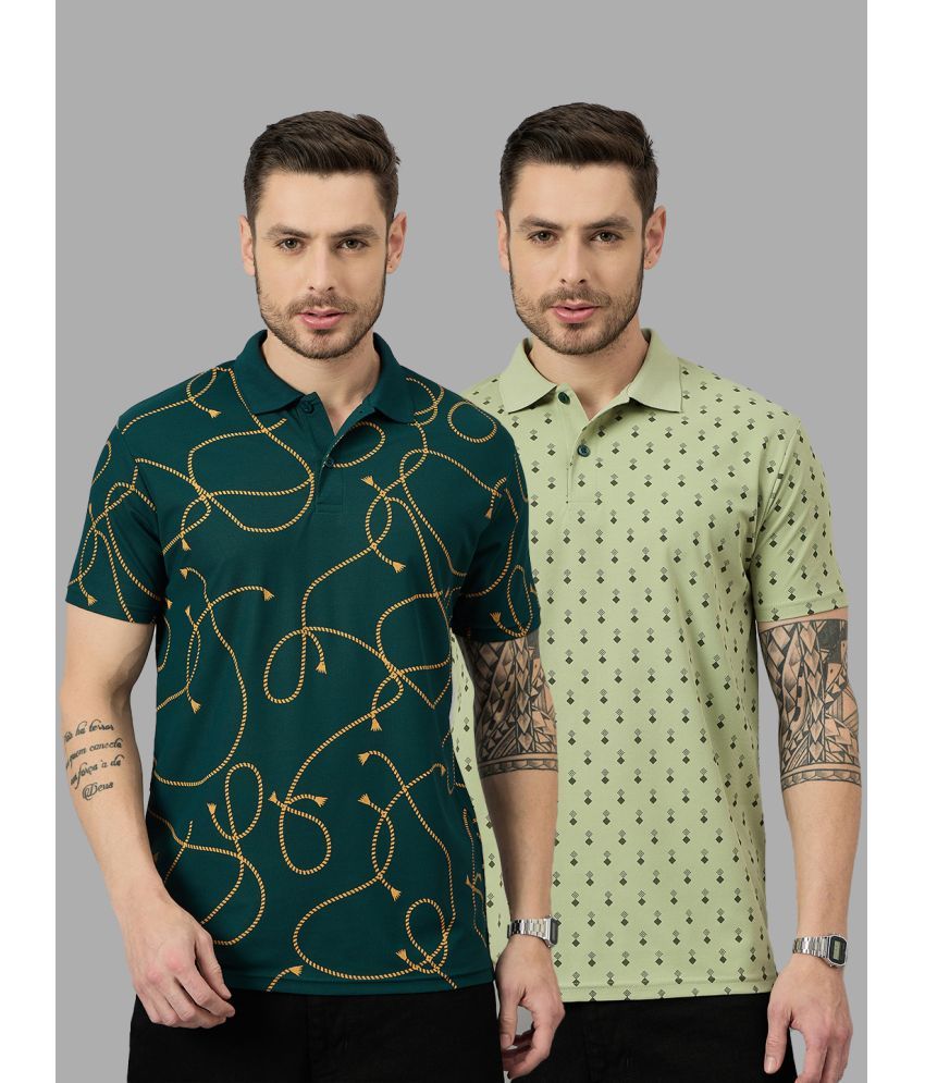     			BRONATION Pack of 2 Cotton Blend Regular Fit Printed Half Sleeves Men's Polo T Shirt ( Dark Green )