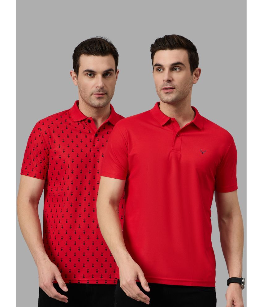     			BRONATION Pack of 2 Cotton Blend Regular Fit Solid Half Sleeves Men's Polo T Shirt ( Red )