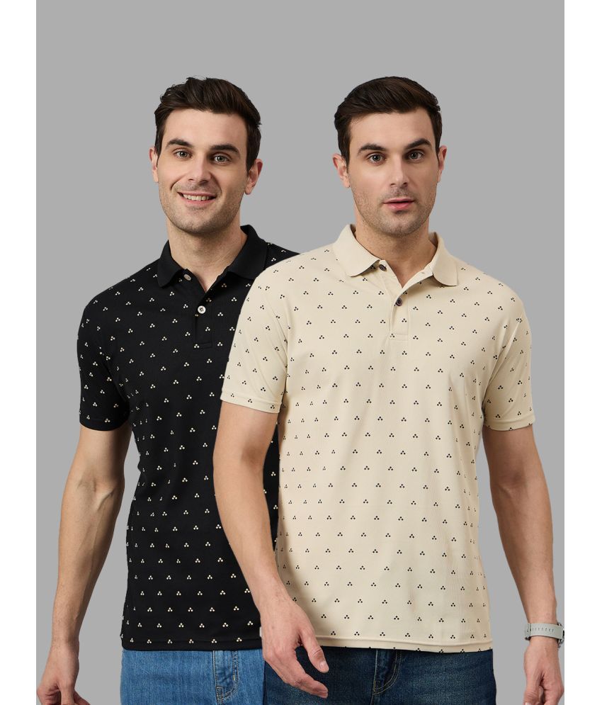     			BRONATION Pack of 2 Cotton Blend Regular Fit Printed Half Sleeves Men's Polo T Shirt ( Beige )