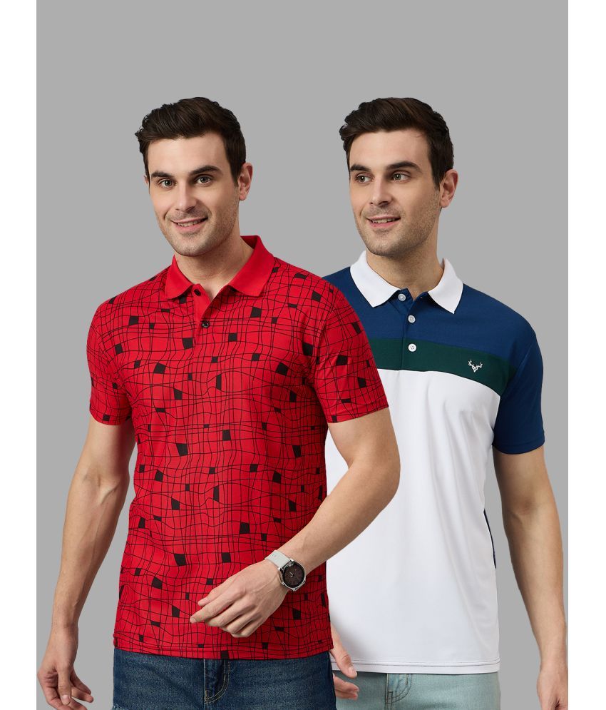     			BRONATION Pack of 2 Cotton Blend Regular Fit Printed Half Sleeves Men's Polo T Shirt ( Red )