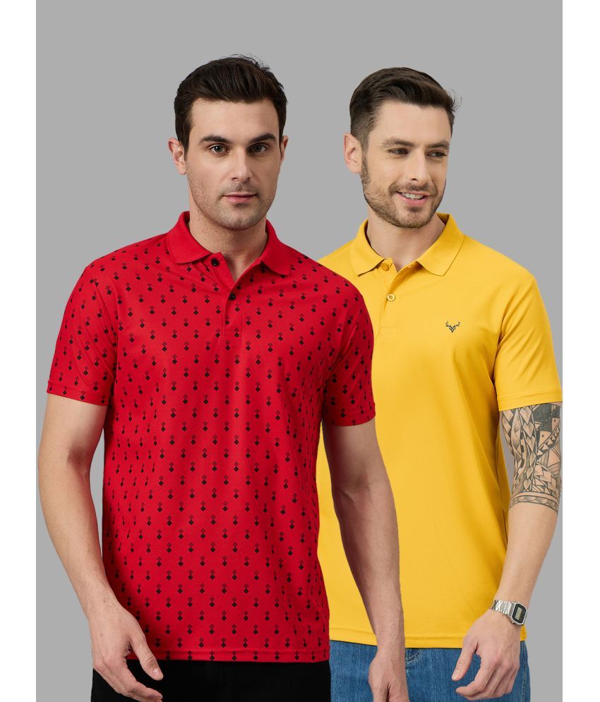     			BRONATION Pack of 2 Cotton Blend Regular Fit Printed Half Sleeves Men's Polo T Shirt ( Red )