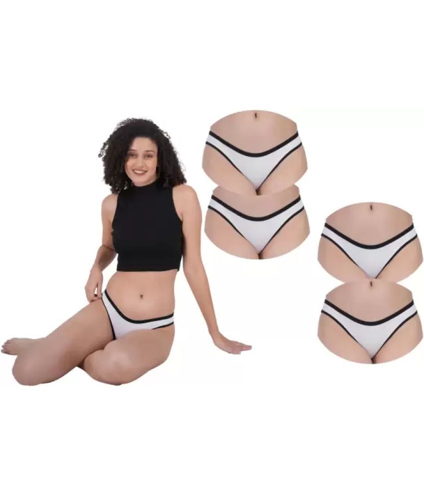     			Bebron Pack of 4 Cotton Lycra Thongs For Women ( White )