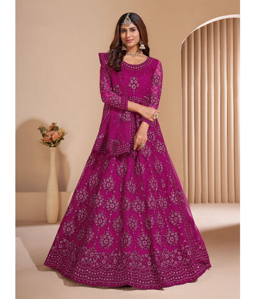     			Lady Shopi Purple Flared Net Women's Semi Stitched Ethnic Gown ( Pack of 1 )