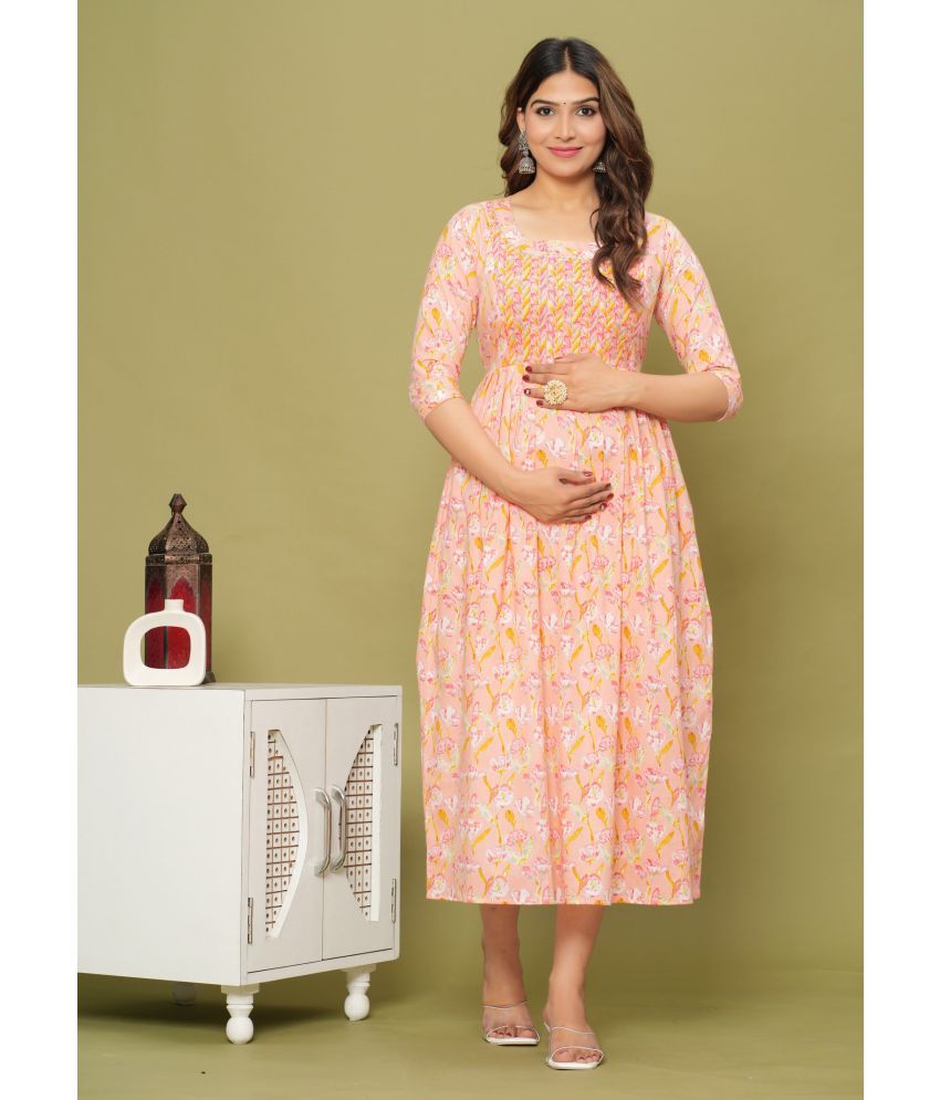     			Nitvan Orange Cotton Maternity Kurta