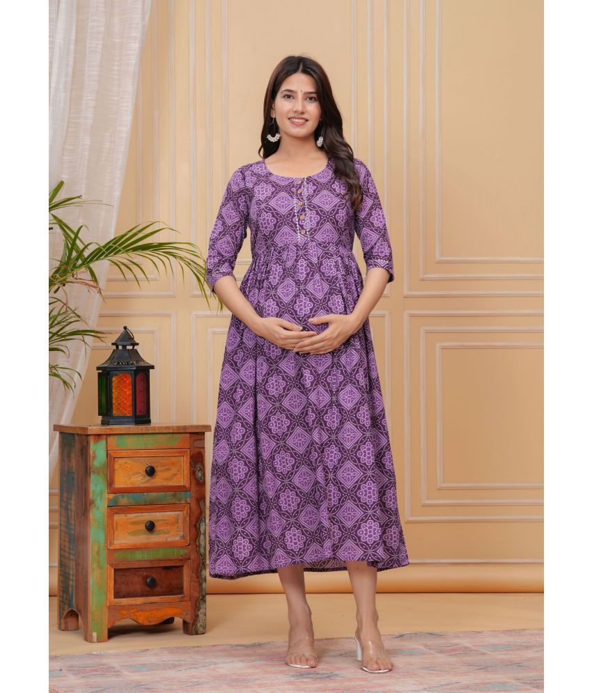     			Nitvan Purple Cotton Maternity Kurta