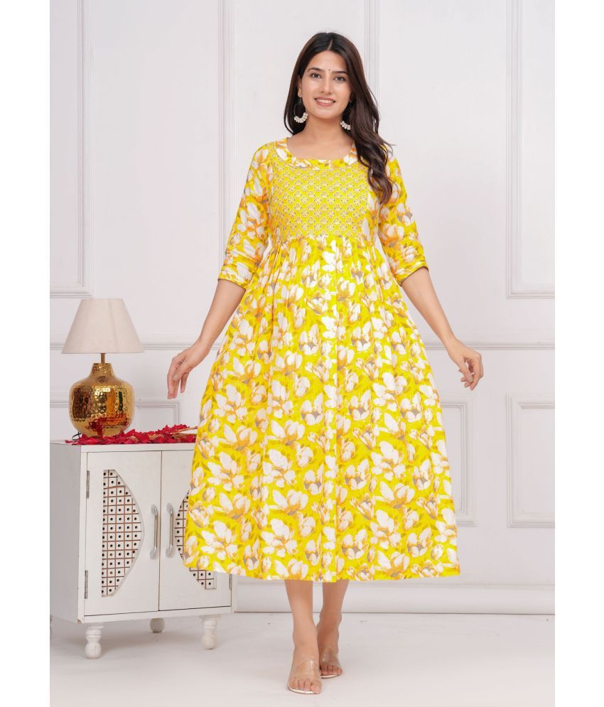     			Nitvan Yellow Cotton Maternity Kurta