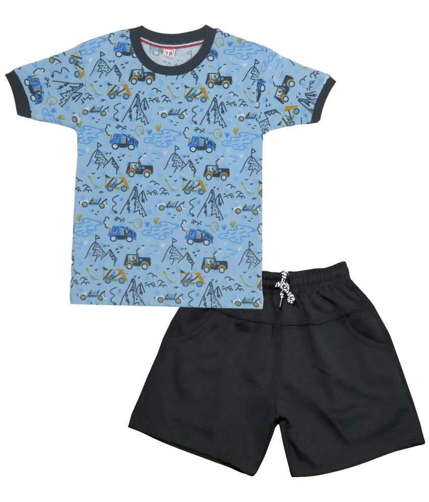     			RBF84 Pack of 1 Baby Boys Cotton T-Shirts & Shorts Set ( Light Blue )