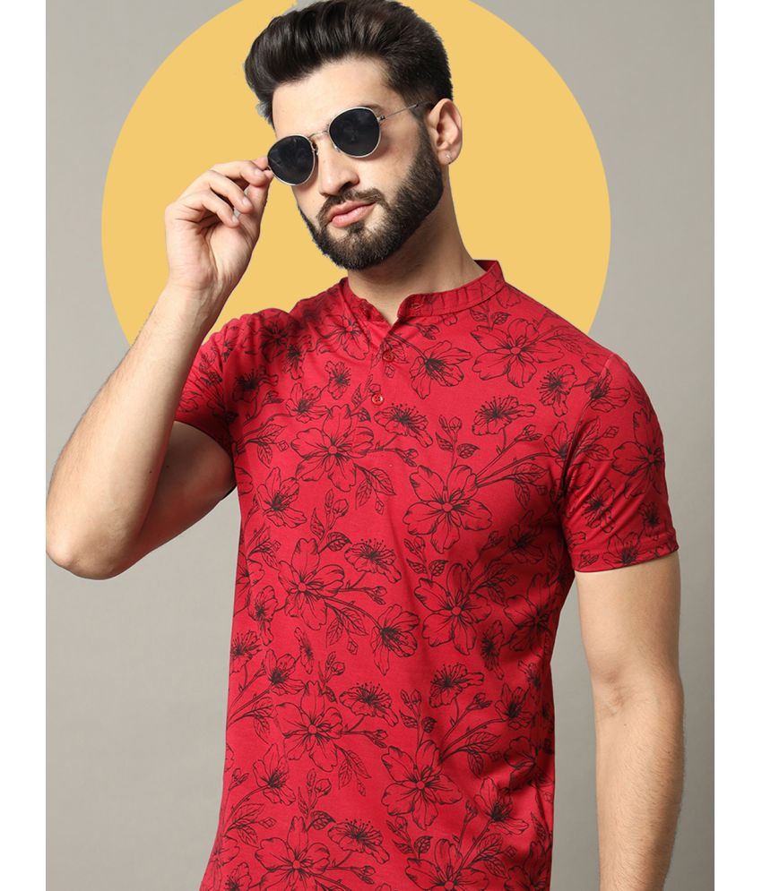     			RELANE Cotton Blend Regular Fit Printed Half Sleeves Men's Mandarin Collar T-Shirt - Maroon ( Pack of 1 )