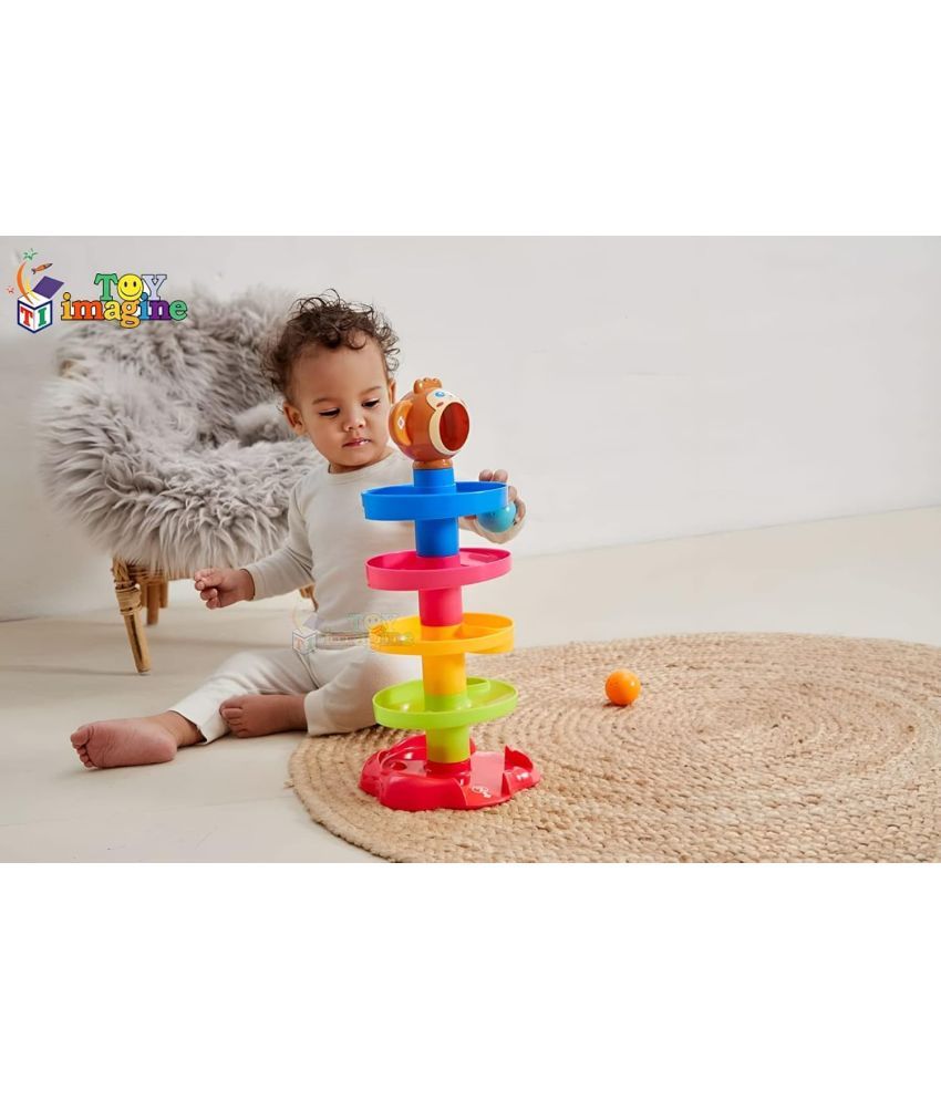     			Stysol Toys 5 layer ball drop and roll swirling tower for baby and toddler development educational toys | stack, drop and go ball ramp toy set includes 3 spinning acrylic activity balls