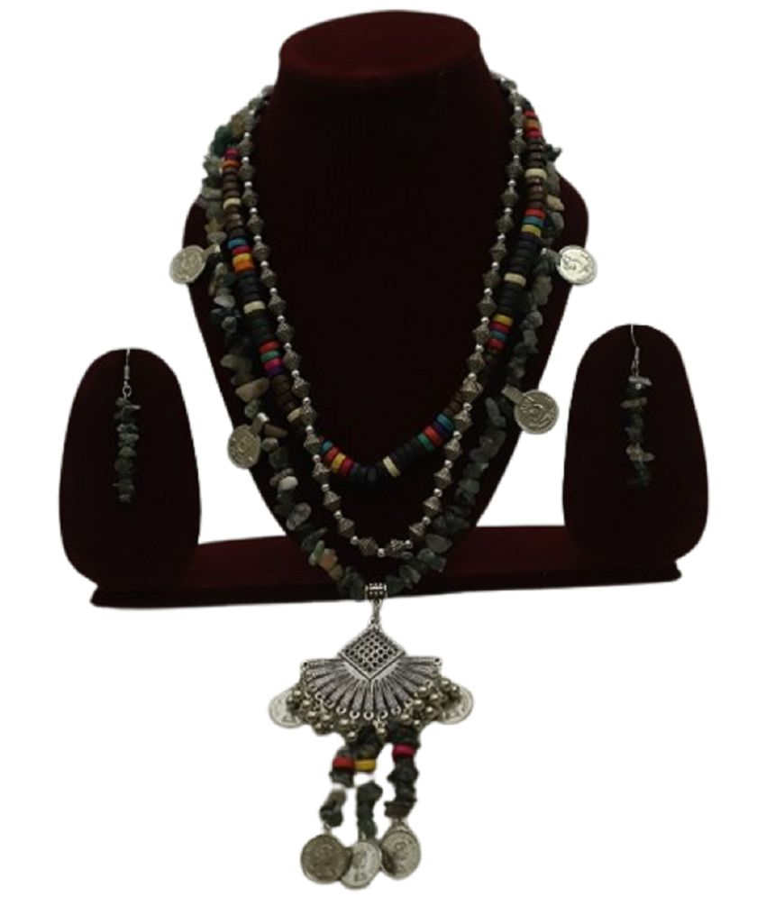     			Tribal Jewellery Multi Color Oxidised Silver Necklace Set ( Pack of 1 )