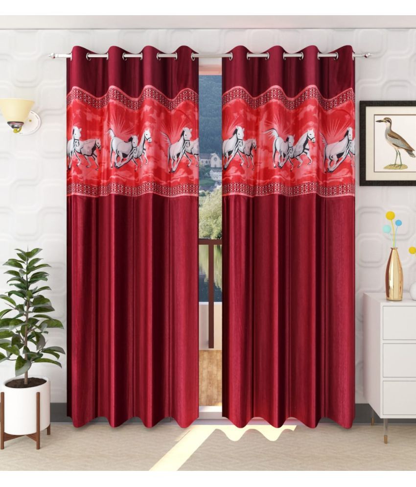     			WI Animal Room Darkening Eyelet Curtain 5 ft ( Pack of 2 ) - Maroon