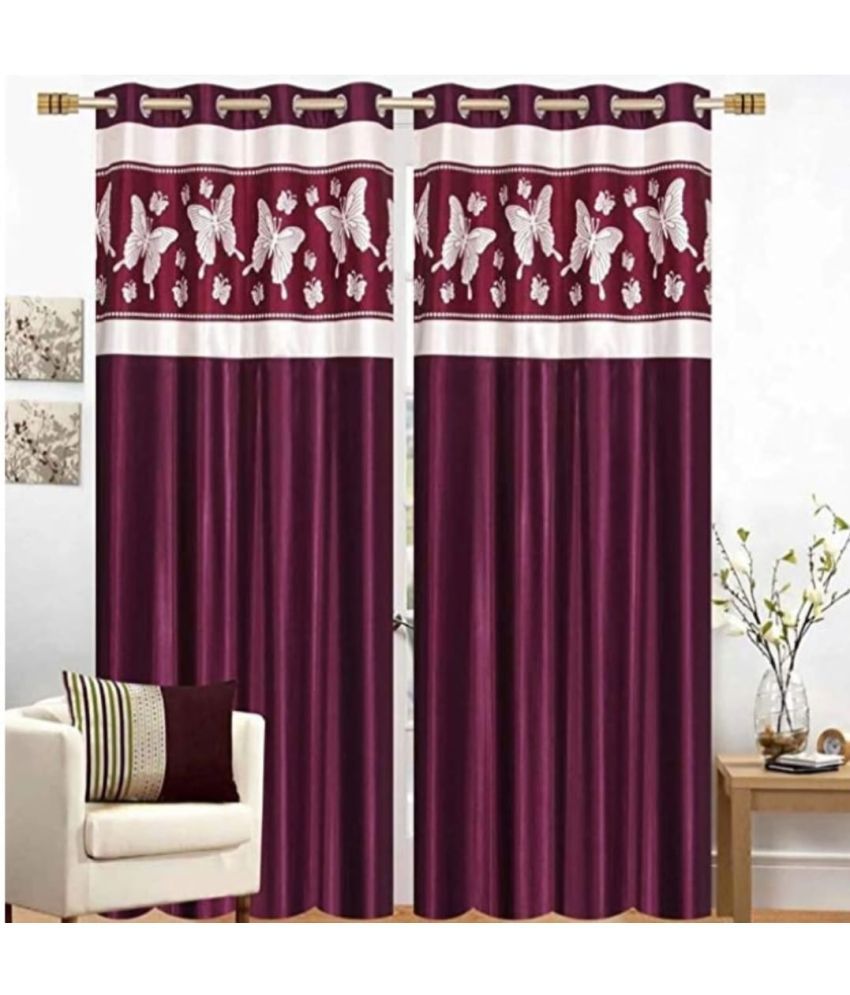     			WI Birds Room Darkening Eyelet Curtain 9 ft ( Pack of 2 ) - Wine