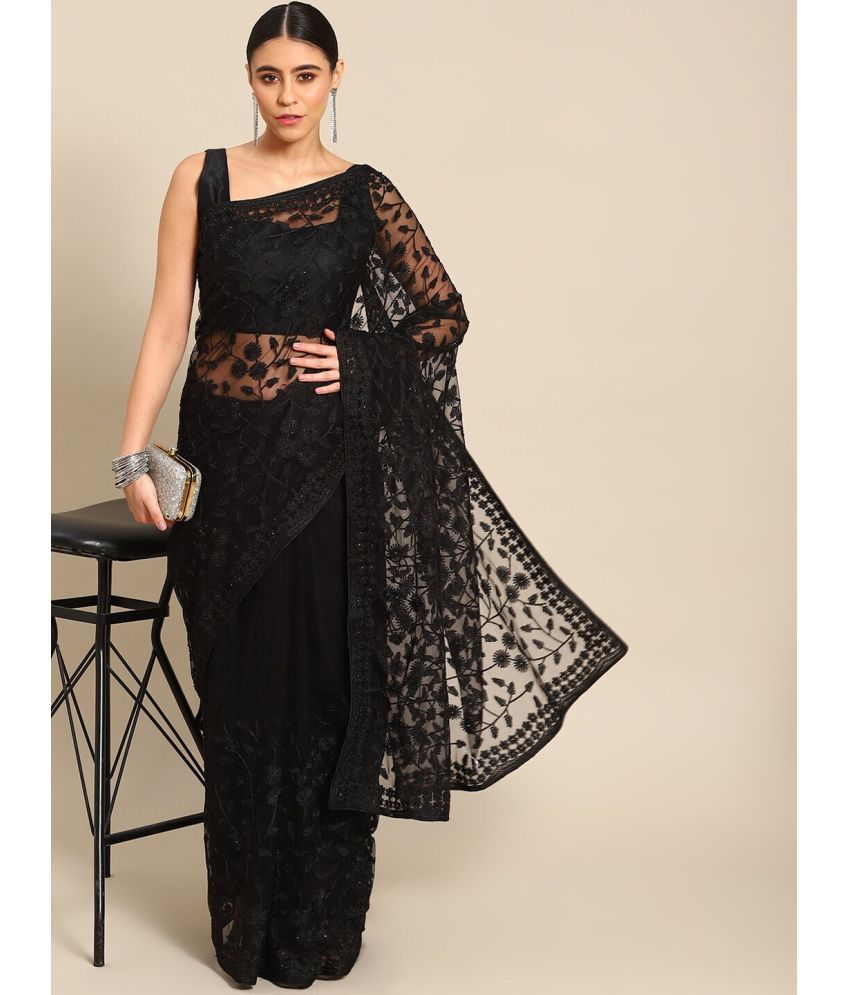     			kedar fab Net Embroidered Saree With Blouse Piece ( Black , Pack of 1 )