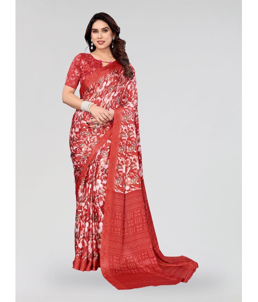     			ANAND SAREES Silk Blend Printed Saree With Blouse Piece ( Red , Pack of 1 )