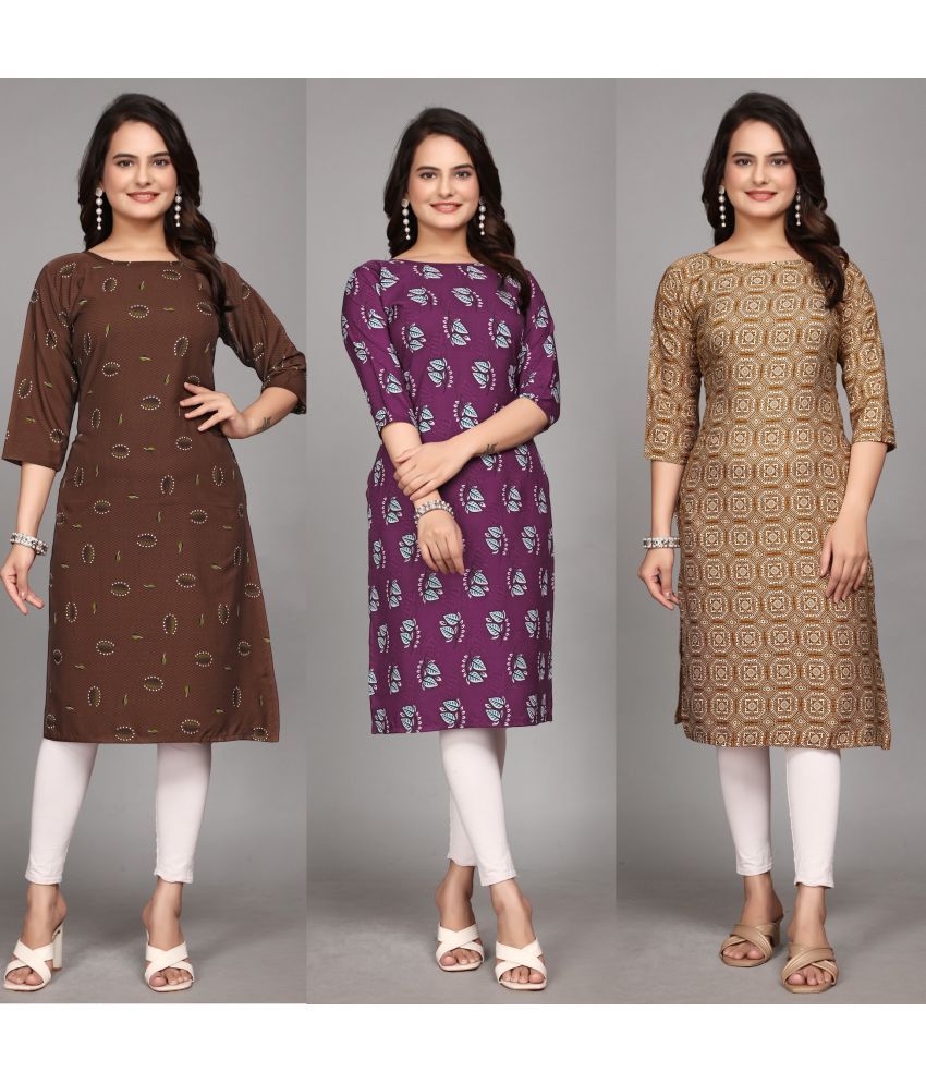     			KALAVRITTA Pack of 3 Crepe Printed Straight Women's Kurti - ( Multicoloured )