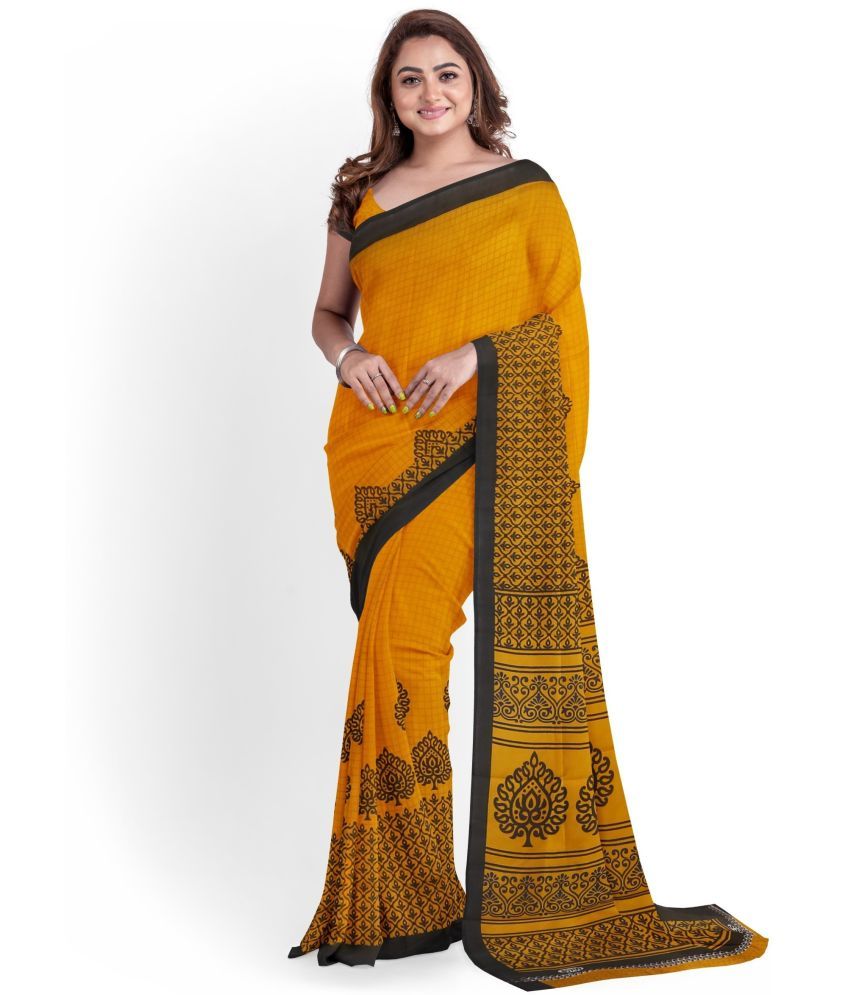     			Nandini Creation Art Silk Printed Saree With Blouse Piece ( Mustard , Pack of 1 )