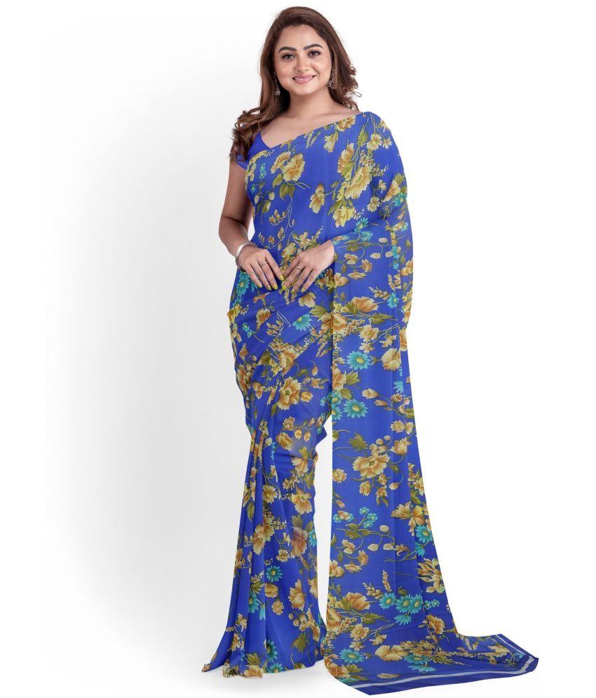     			Nandini Creation Georgette Printed Saree With Blouse Piece ( Blue , Pack of 1 )