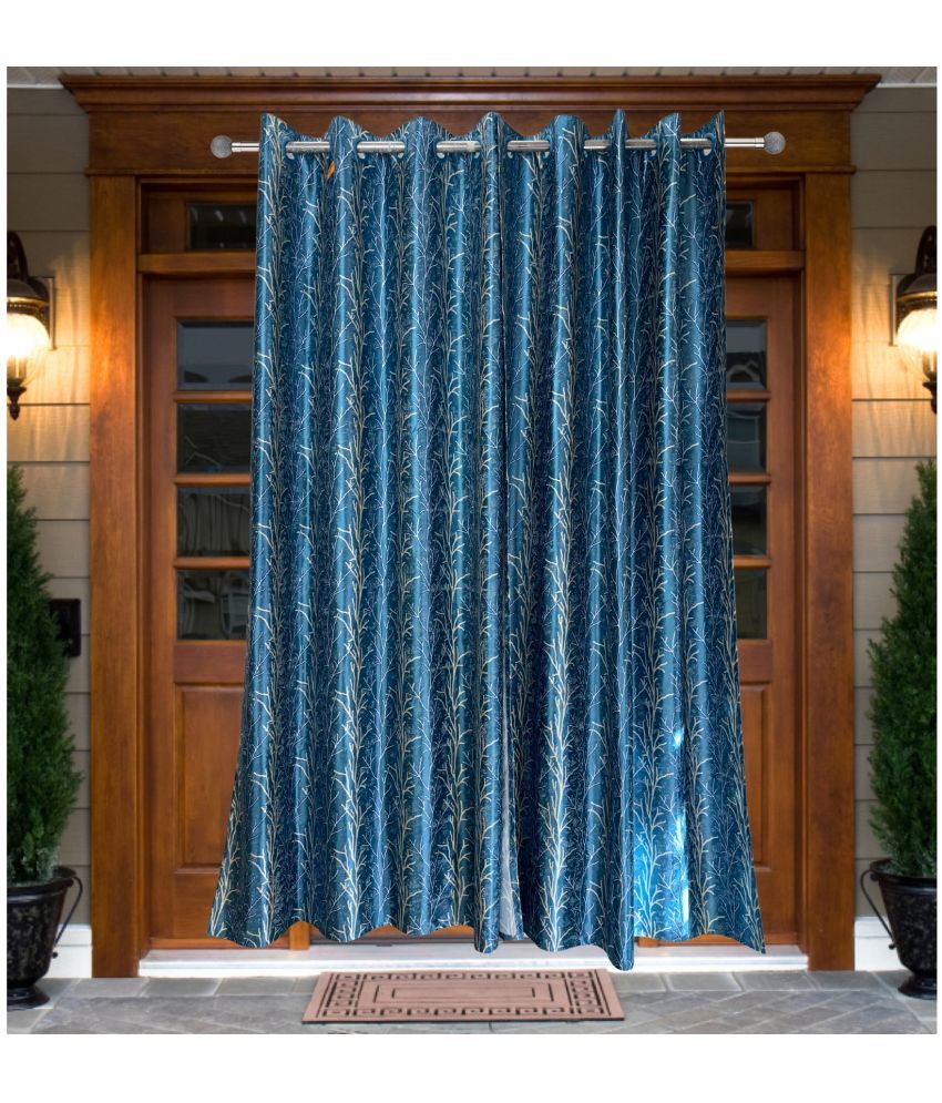     			Pasandida Bunkar Product Floral Room Darkening Eyelet Curtain 7 ft ( Pack of 2 ) - Navy Blue