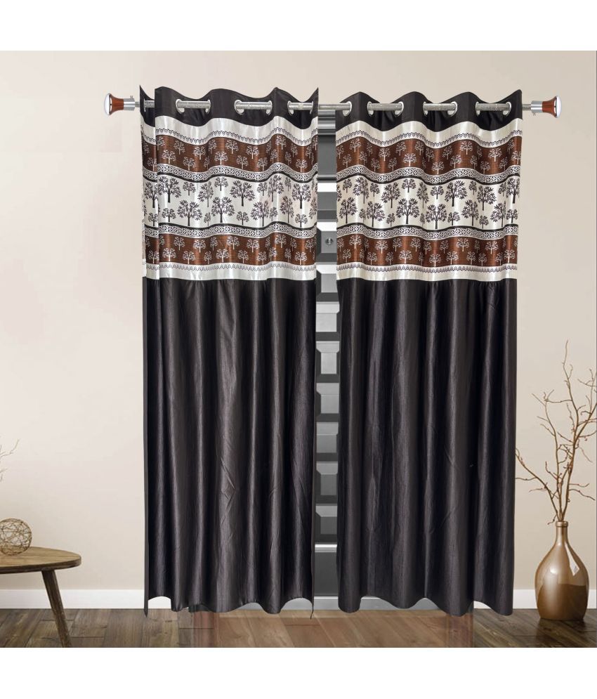     			Pasandida Bunkar Product Floral Room Darkening Eyelet Curtain 7 ft ( Pack of 2 ) - Coffee