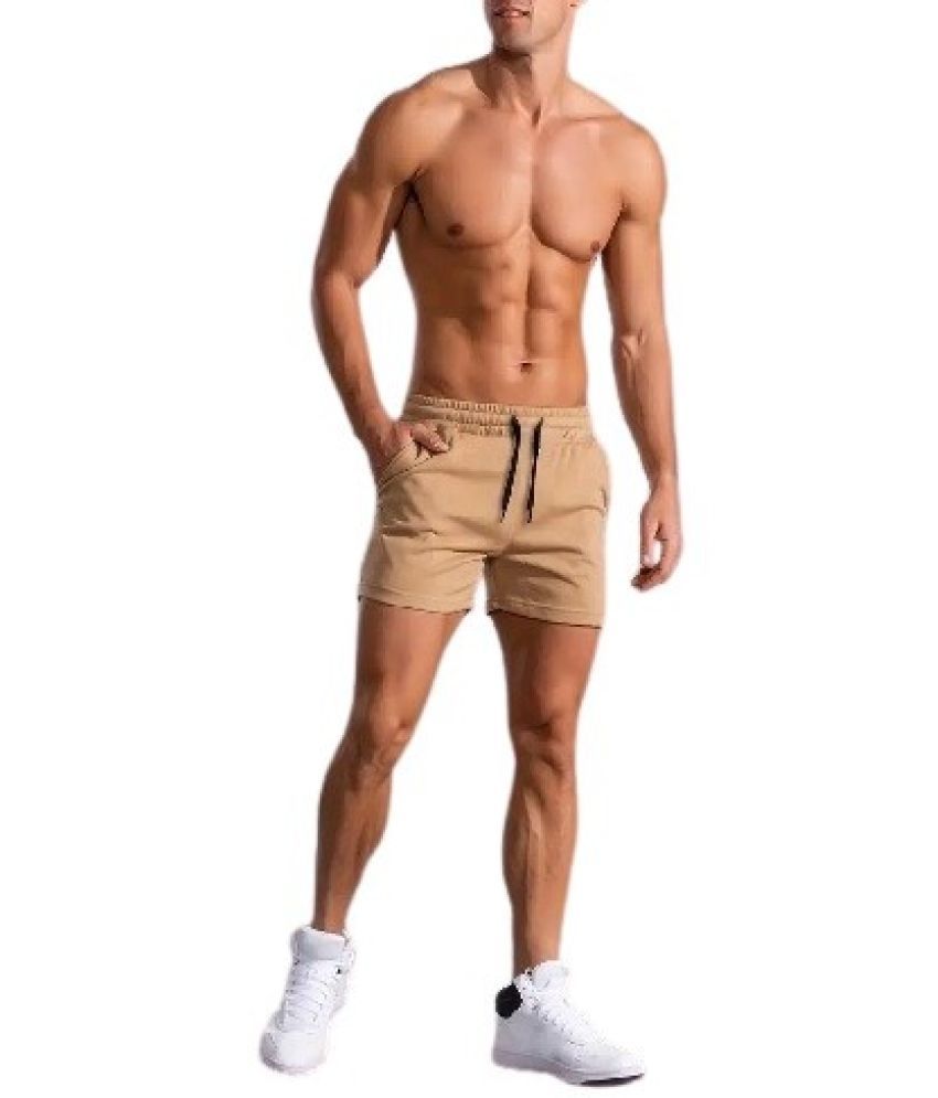     			THE PLANET COOL Khaki Cotton Lycra Men's Gym Shorts ( Pack of 1 )