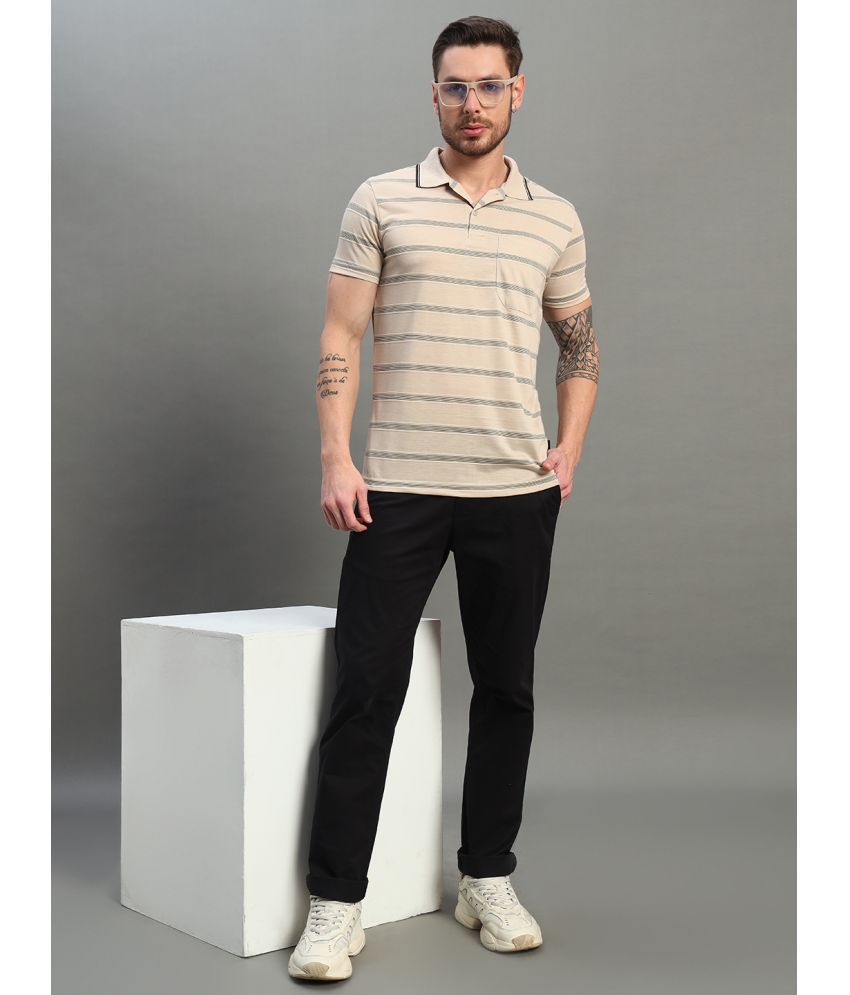     			renuovo Pack of 1 Cotton Blend Regular Fit Striped Half Sleeves Men's Polo T Shirt ( Beige )