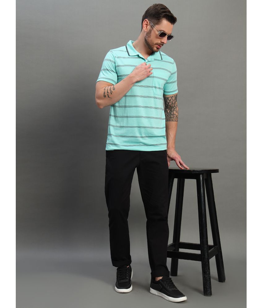     			renuovo Pack of 1 Cotton Blend Regular Fit Striped Half Sleeves Men's Polo T Shirt ( Sea Green )