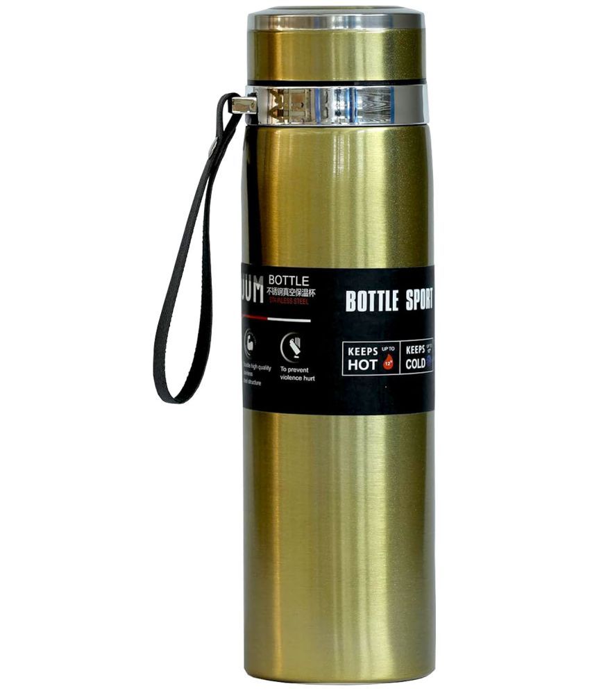     			viDixn Premium Stainless Steel Vacuum Flask Hot & Cold Bottle (800mL) for School, Office, Home, Gym (800 mL) Water Bottle for Men Leakproof, Rust Free Steel Bottle (Pack of 1) Gold