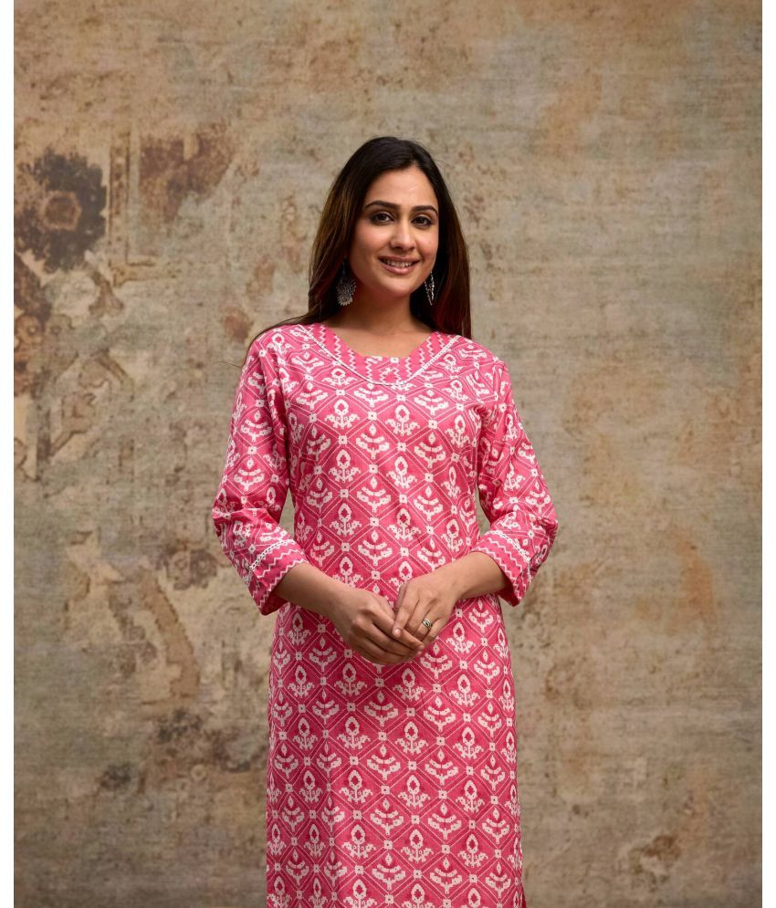     			Angvarnika Cotton Printed Kurti With Pants Women's Stitched Salwar Suit - Pink ( Pack of 1 )