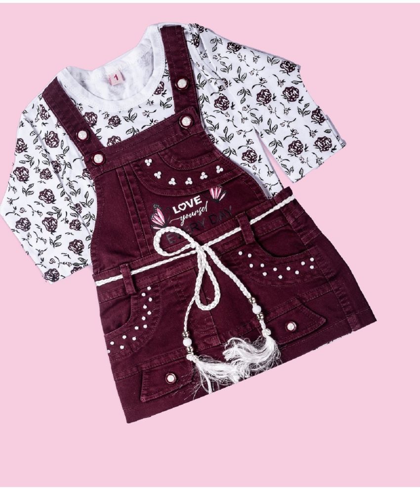     			Bublee Dublee Pack of 1 Baby Girls Hosiery Dungarees ( Maroon )