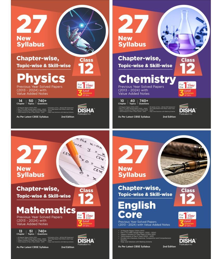     			Combo 27 New Syllabus Chapter-wise, Topic-wise & Skill-wise CBSE Class 12 Physics, Chemistry Mathematics & English Core Previous Year Solved Papers (2