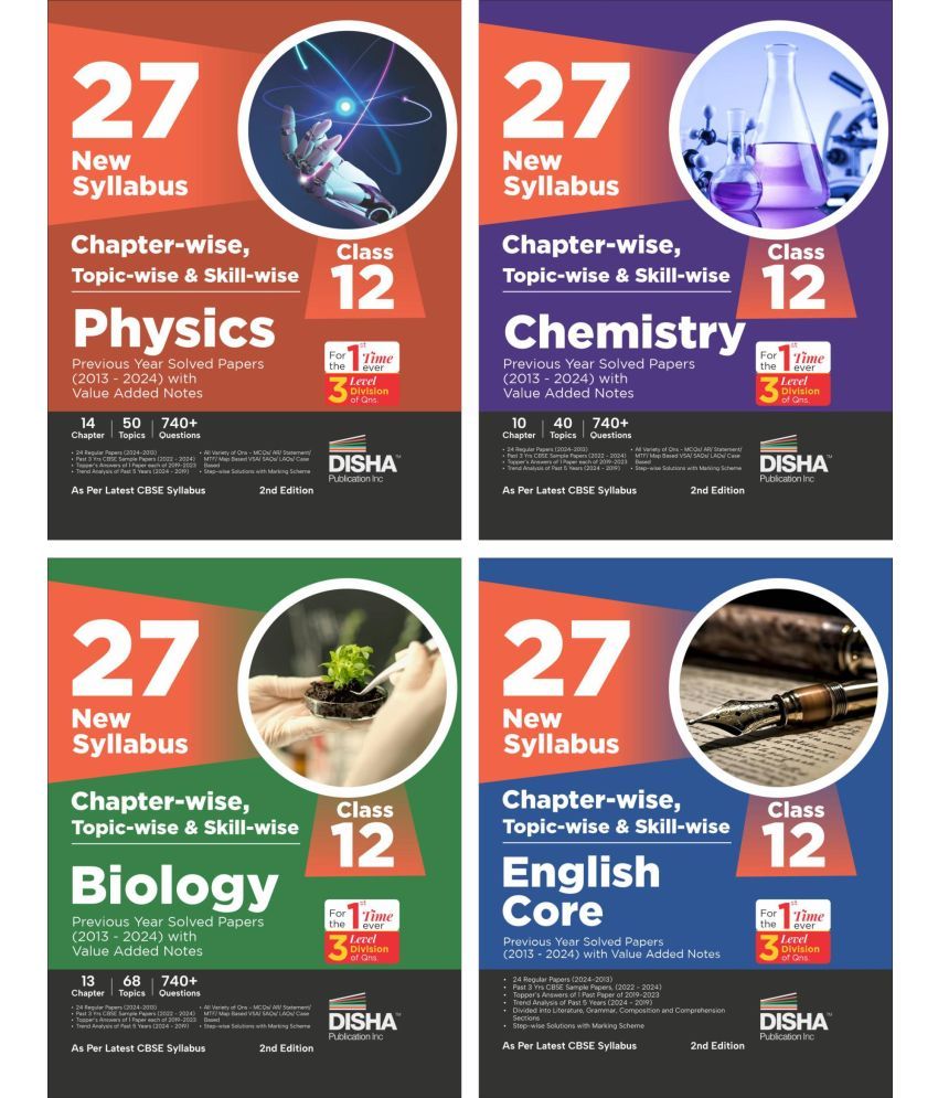     			Combo 27 New Syllabus Chapter-wise, Topic-wise & Skill-wise CBSE Class 12 Physics, Chemistry Biology & English Core Previous Year Solved Papers (2013