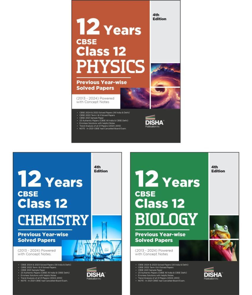     			Combo (set of 4 Books) 12 Years CBSE Class 12 Physics, Chemistry, Biology & English Core Previous Year-wise Solved Papers (2013 - 2023) powered with C