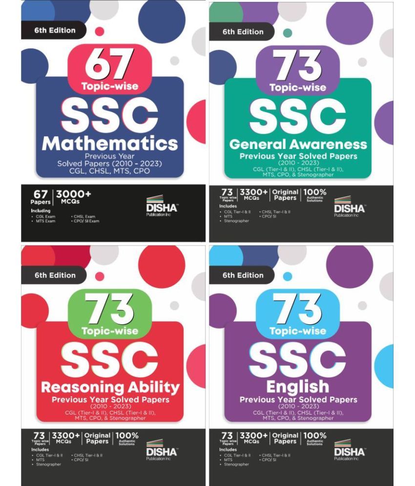     			Combo (set of 4 Books) 73 Topic-wise SSC Mathematics, English, Reasoning Ability & General Awareness Previous Year Solved Papers (2010 - 2024) - CGL (