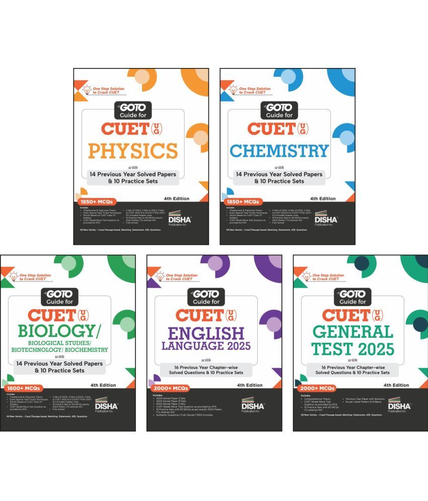     			Combo (set of 5 Books) Go To Guides for CUET (UG) Science Stream - Physics, Chemistry, Biology, English & General Test 3rd Edition | Central Universit