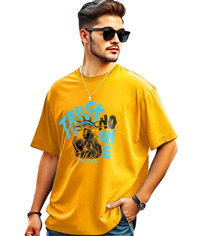     			ENITOR Cotton Oversized Fit Printed Half Sleeves Men's Round T-Shirt - Yellow ( Pack of 1 )