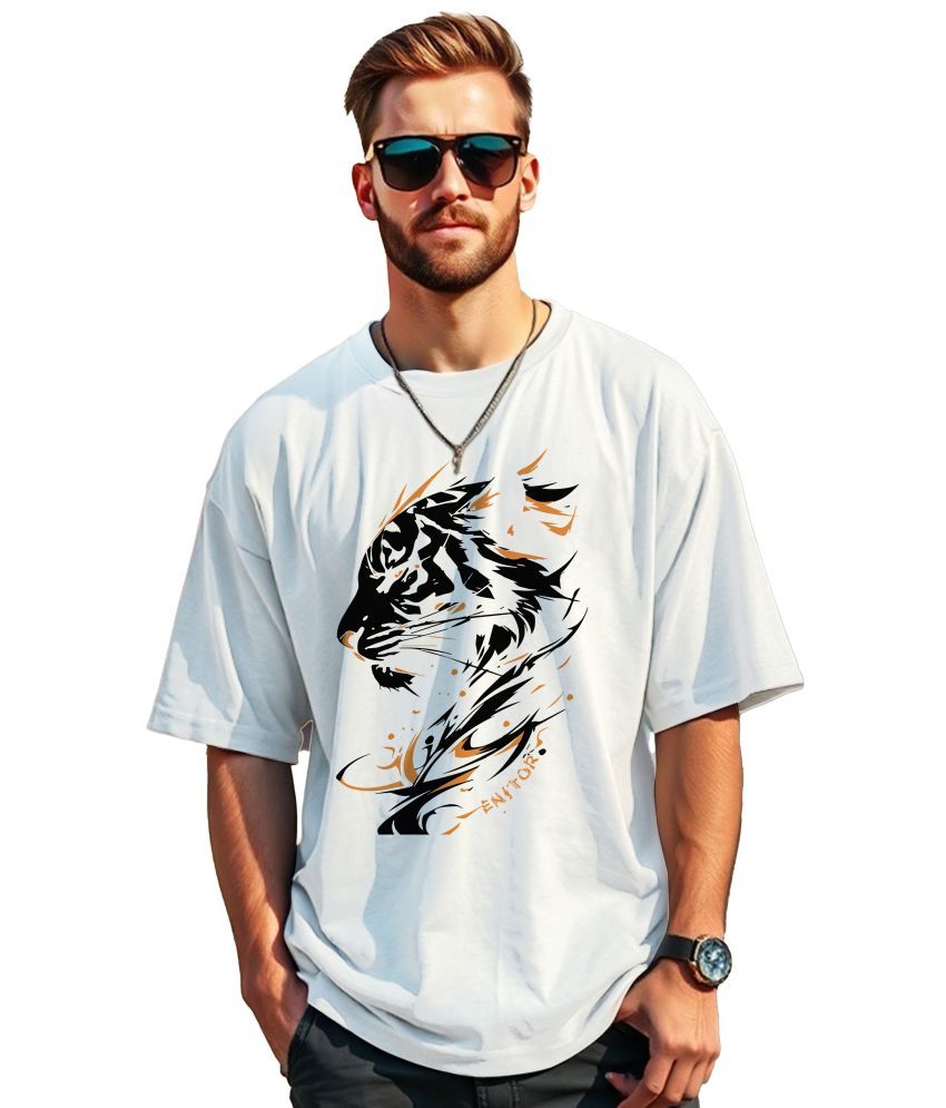     			ENITOR Cotton Oversized Fit Printed Half Sleeves Men's Round T-Shirt - White ( Pack of 1 )