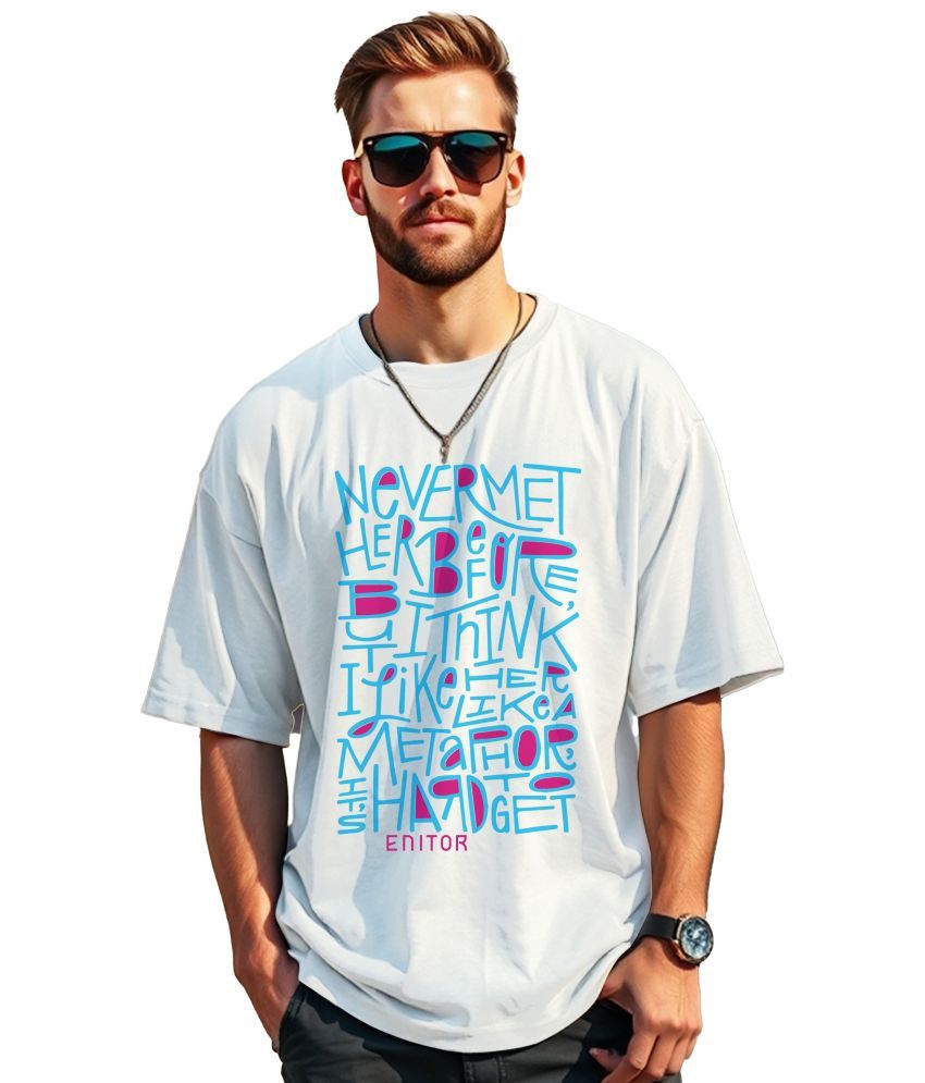     			ENITOR Cotton Oversized Fit Printed Half Sleeves Men's Round T-Shirt - White ( Pack of 1 )