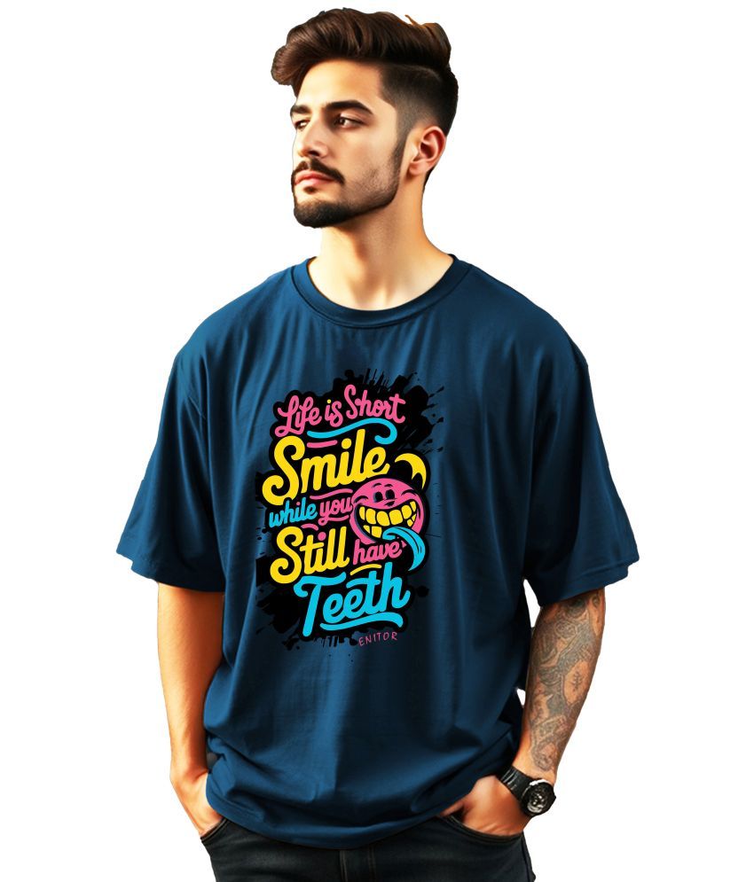     			ENITOR Cotton Oversized Fit Printed Half Sleeves Men's Round T-Shirt - Teal Blue ( Pack of 1 )